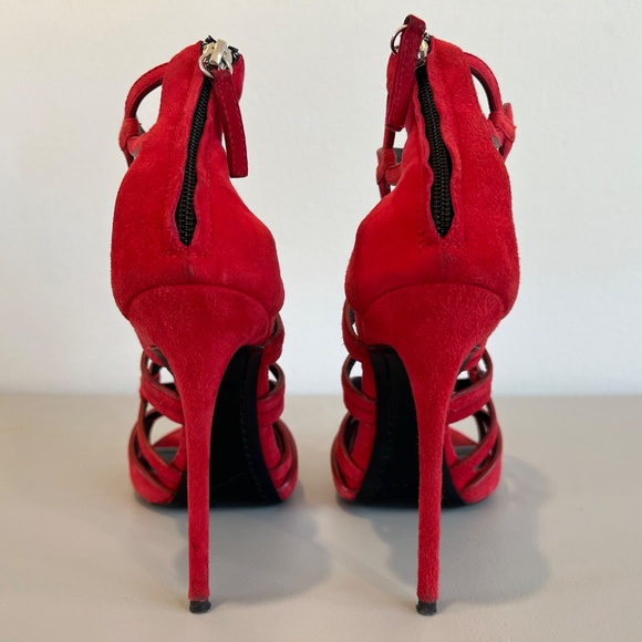 Giuseppe Zanotti Red Suede Strappy Heels – Size 37 - Picture 3 of 7